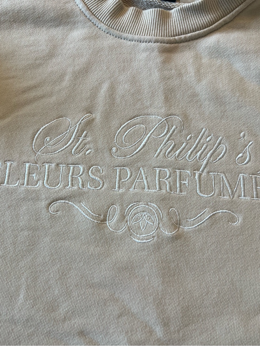 H&M Cream French Graphic Embroidered Fleece Crewneck Sweatshirt Large